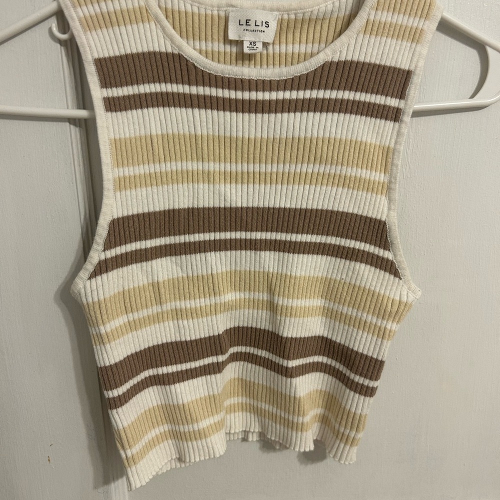 Women's Striped Ribbed Sleeveless Top - Brown and Cream